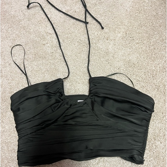 Zara Olive Green Halter Neck Crop Top - Picture 1 of 3